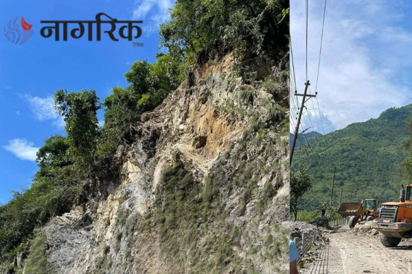 नारायणगढ–मुग्लिन सडकखण्डमा नयाँ स्थानमा पहिरो, एकैदिन दुई पटक सडक अवरुद्ध